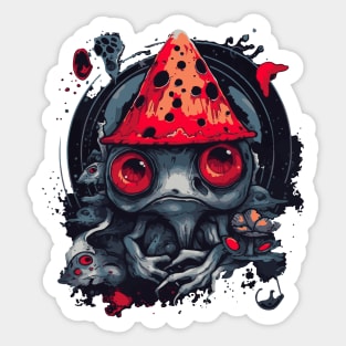 Creepy Goth Frog Skeleton with a gothic mushroom hat Sticker